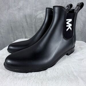 Michael Kors MK Chelsea Rain Boots Black Logo Pull Tab Women’s Size 10